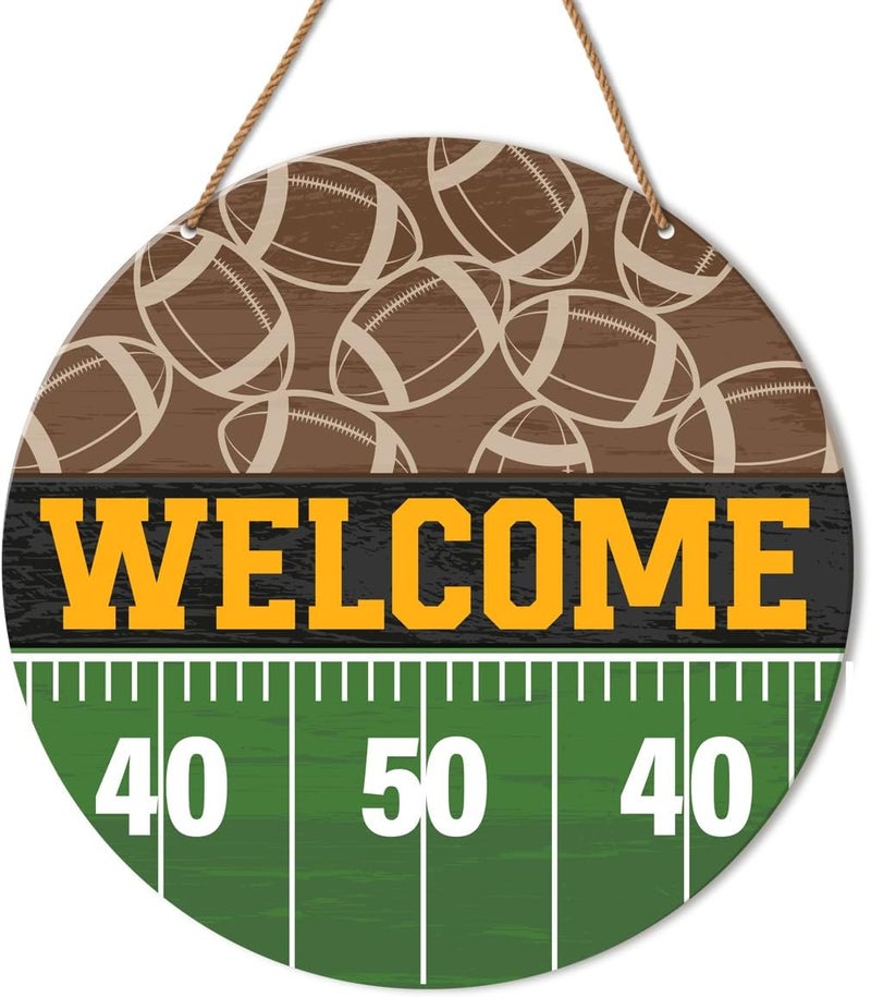HSNBT Football Welcome Sign Front Door Decor Fall Football Decor for Home Office Boys Bedroom Porch Sport Football Wooden Hanging Sign Wall Decorations - Image 1